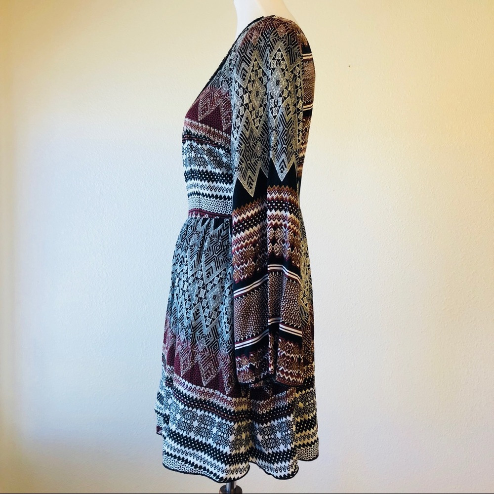 Alya Bohemian Beaded Neckline Tribal Print Dress - Picture 3 of 5